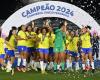 Brazilian team celebrates the women’s U-20 South American Championship